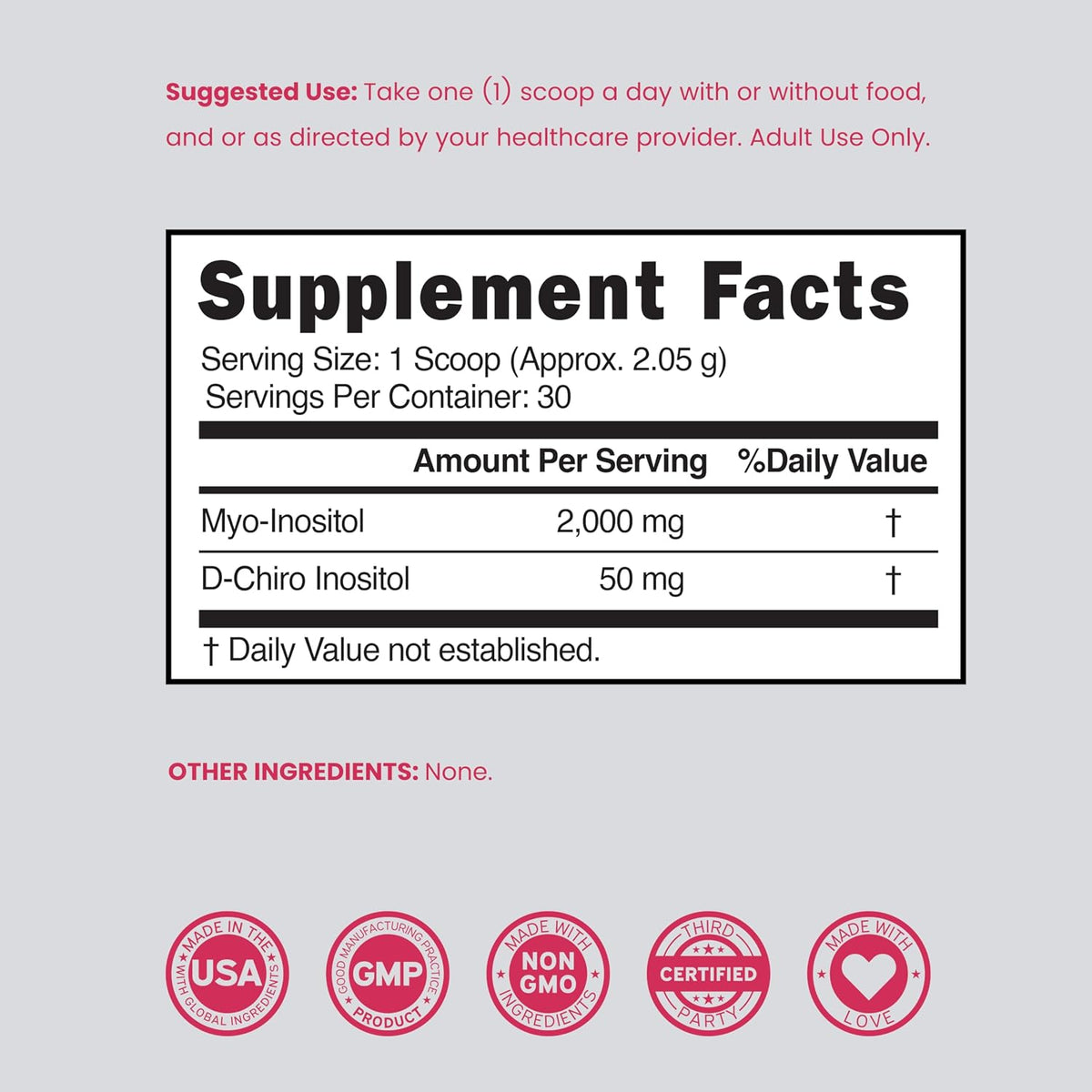 Myo-Inositol & D-Chiro Inositol Supplement Powder (2050Mg per Serving Ideal 40:1 Ratio Myo Inositol,30 Day Supply) for Hormone Balance for Women & Ovarian Health - Third Party Tested, Vegan & USA Made