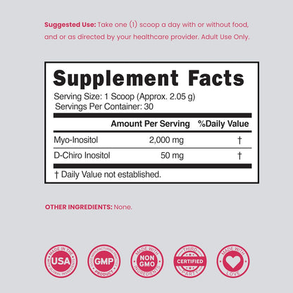 Myo-Inositol & D-Chiro Inositol Supplement Powder (2050Mg per Serving Ideal 40:1 Ratio Myo Inositol,30 Day Supply) for Hormone Balance for Women & Ovarian Health - Third Party Tested, Vegan & USA Made