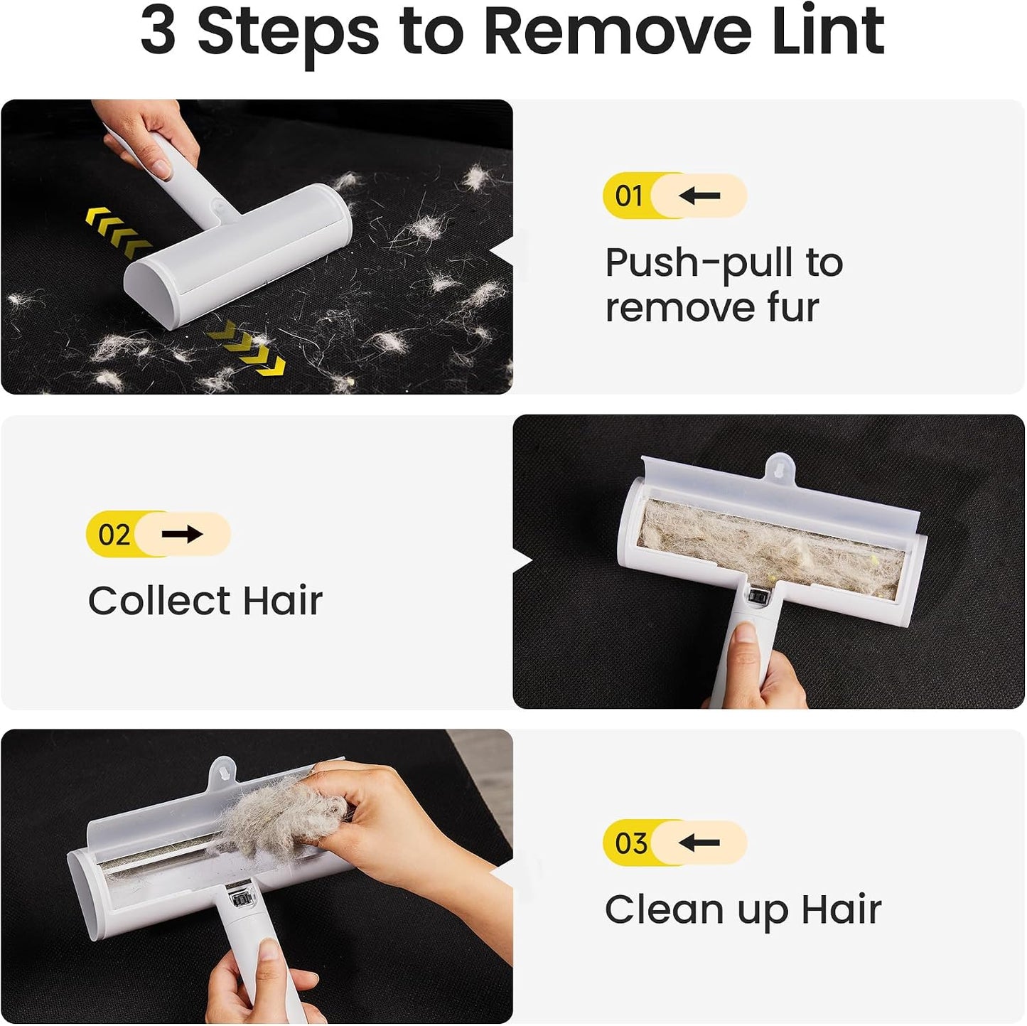 Pet Hair Removal Tool and Lint Roller Value Set, Extra Sticky Lint Remover and Reusable Dog Cat Hair Remover for Pet Hair Removal on Furniture, Couch, Carpet, Clothing, Bright White