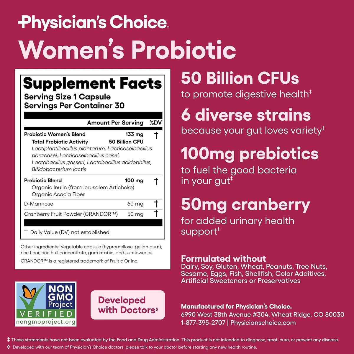 Probiotics for Women - PH Balance, Digestive, UT, & Feminine Health - 50 Billion CFU - 6 Unique Strains for Her - Organic Prebiotics, Cranberry Extract+ - Women Probiotic - 30 CT