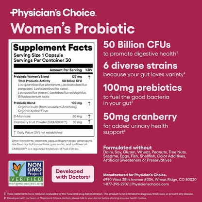 Probiotics for Women - PH Balance, Digestive, UT, & Feminine Health - 50 Billion CFU - 6 Unique Strains for Her - Organic Prebiotics, Cranberry Extract+ - Women Probiotic - 30 CT