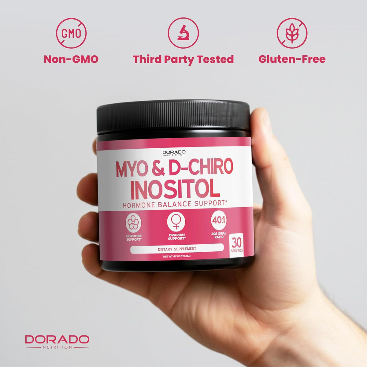 Myo-Inositol & D-Chiro Inositol Supplement Powder (2050Mg per Serving Ideal 40:1 Ratio Myo Inositol,30 Day Supply) for Hormone Balance for Women & Ovarian Health - Third Party Tested, Vegan & USA Made