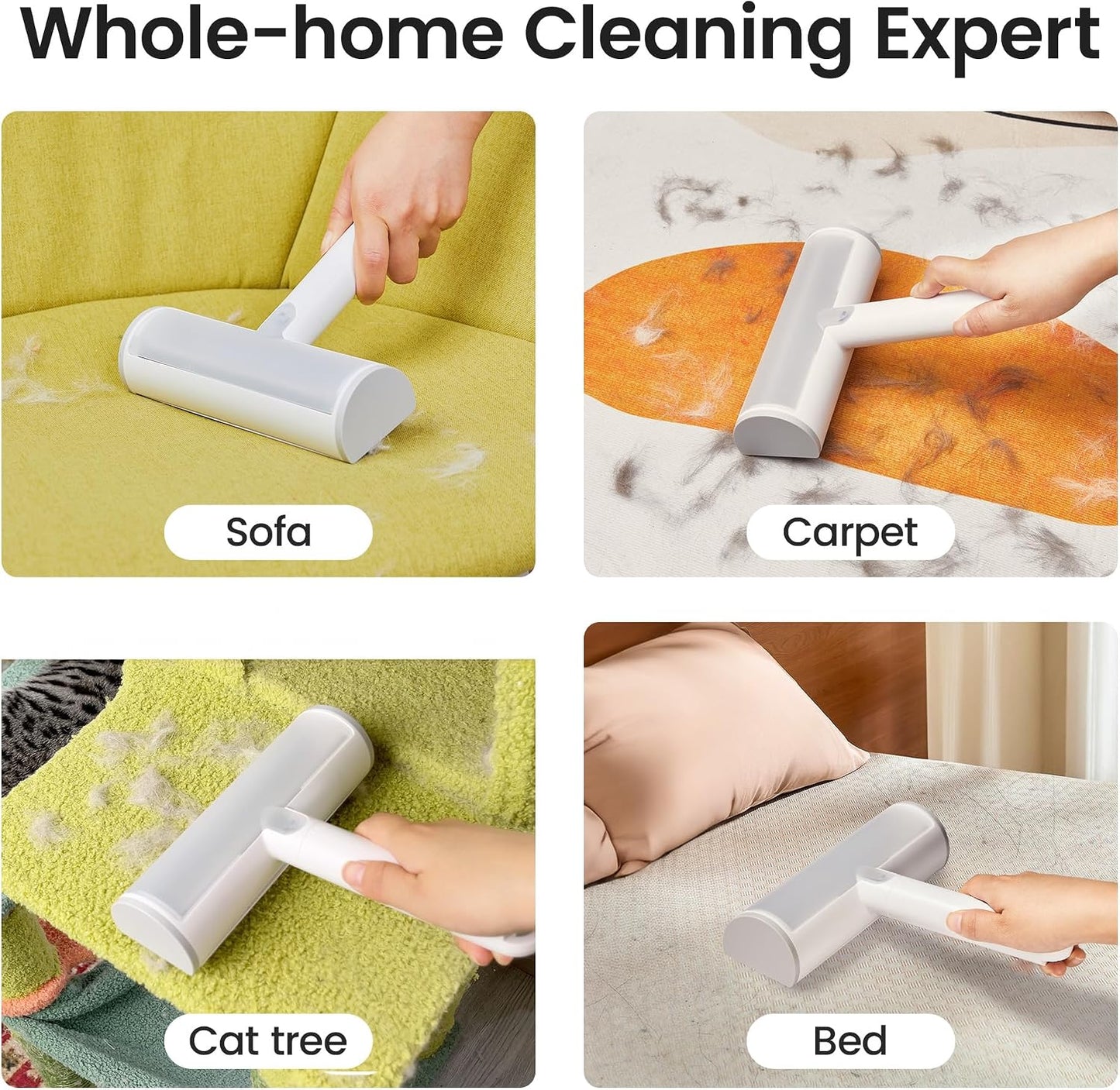 Pet Hair Removal Tool and Lint Roller Value Set, Extra Sticky Lint Remover and Reusable Dog Cat Hair Remover for Pet Hair Removal on Furniture, Couch, Carpet, Clothing, Bright White