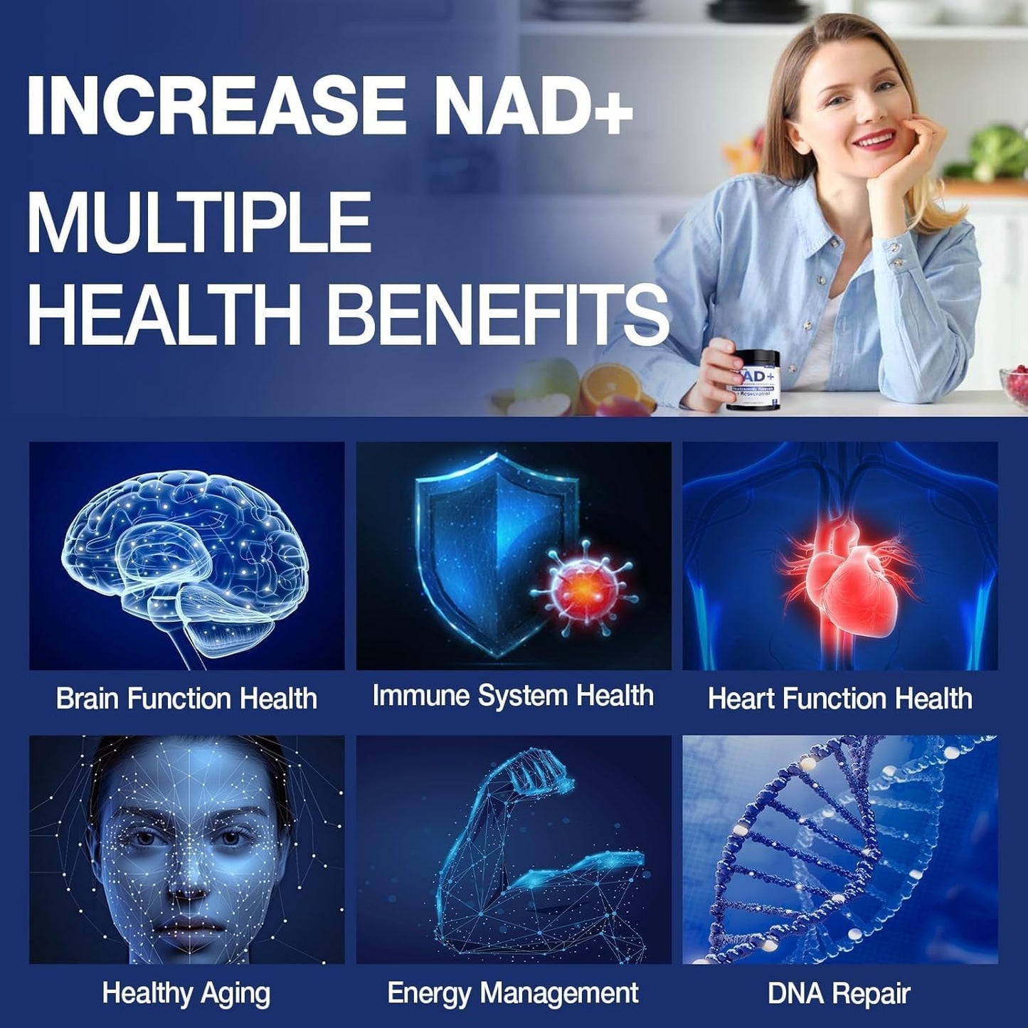 NAD+ Supplement - NAD Nicotinamide Riboside Resveratrol NAD Supplement 1000Mg Pure Organic for Women and Men Anti-Aging, Energy, Focus, 80 Capsules